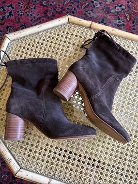 Madewell Women’s Dark Brown Suede Block Heel Ankle Boots 6.5
